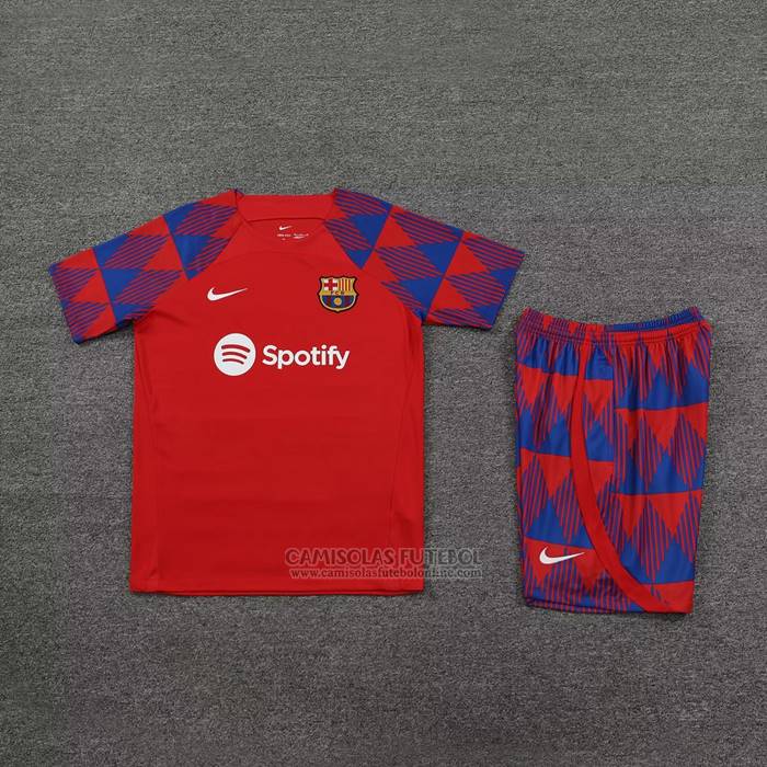 Fato de Treino Barcelona Manga Curta 2023-2024 Vermelho - Calcas Curta